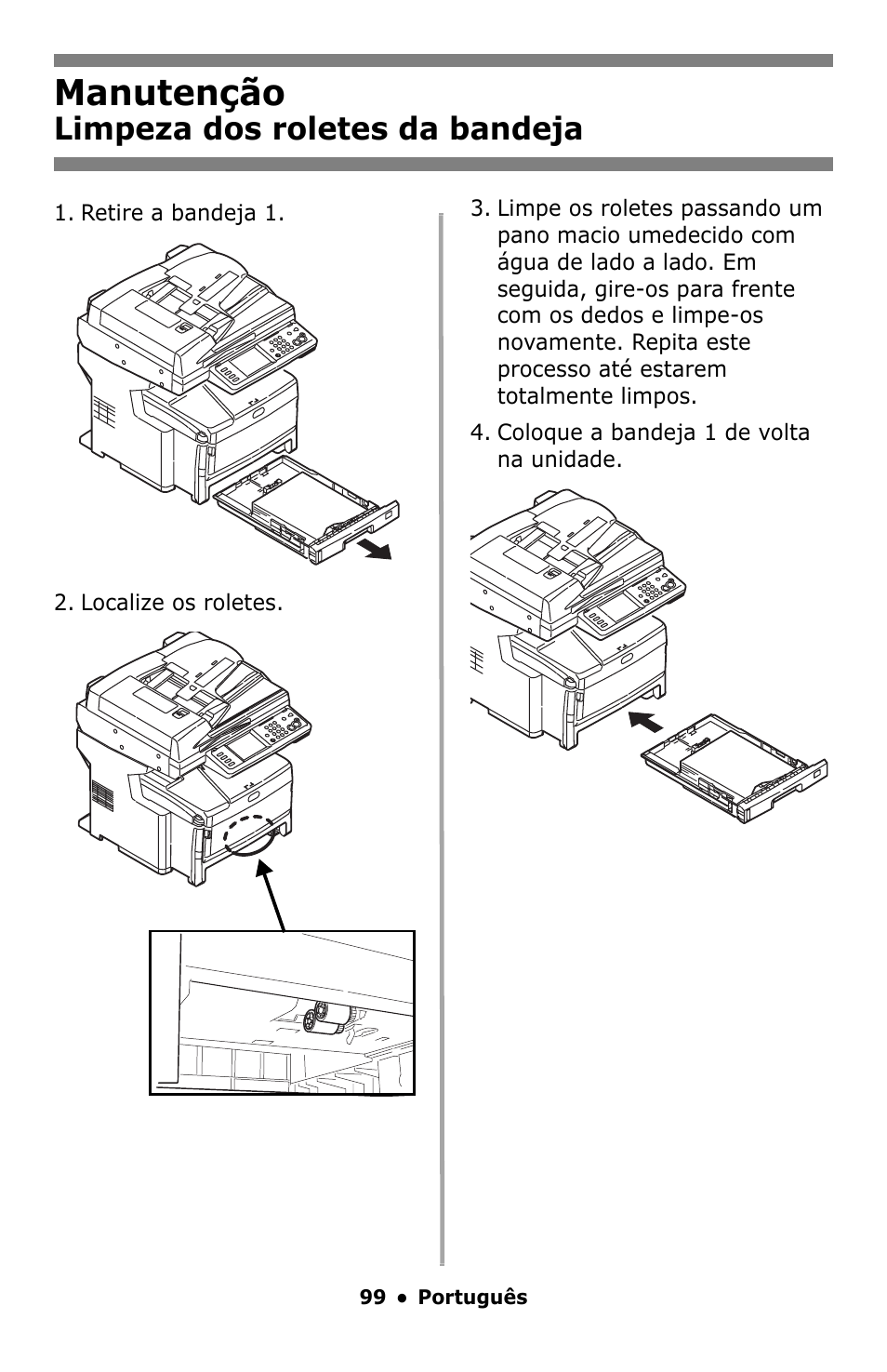 Manutenção, Limpeza dos roletes da bandeja | Oki MC860 MFP User Manual | Page 99 / 103
