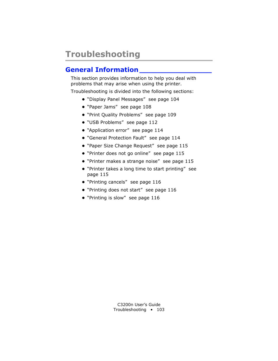 Troubleshooting, General information | Oki C 3200n User Manual | Page 103 / 168