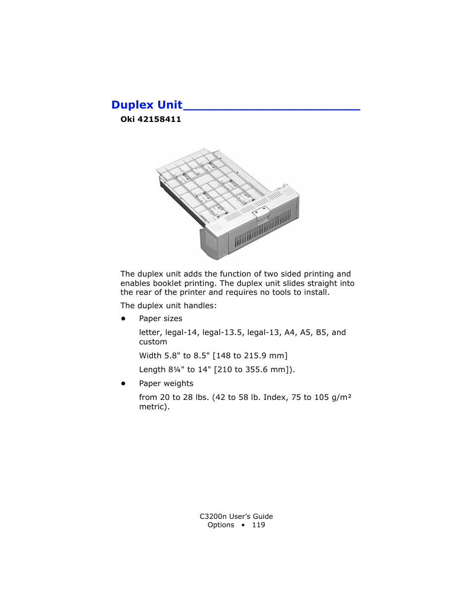 Duplex unit | Oki C 3200n User Manual | Page 119 / 168