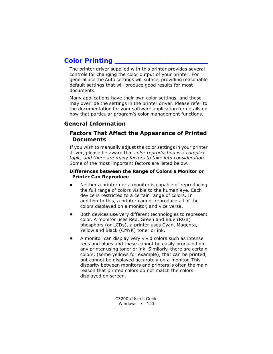 Color printing, General information | Oki C 3200n User Manual | Page 123 / 168