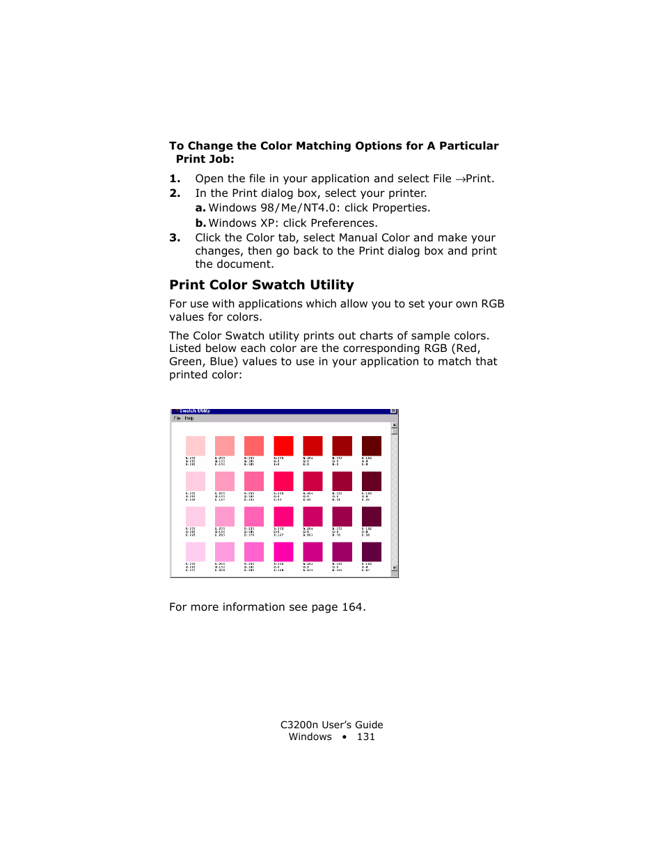 Print color swatch utility | Oki C 3200n User Manual | Page 131 / 168