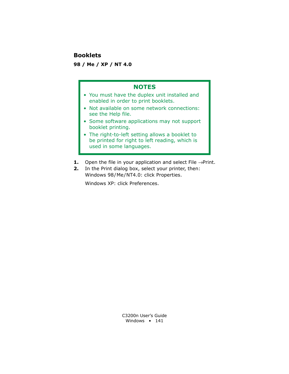 Booklets, 98 / me / xp / nt 4.0 | Oki C 3200n User Manual | Page 141 / 168