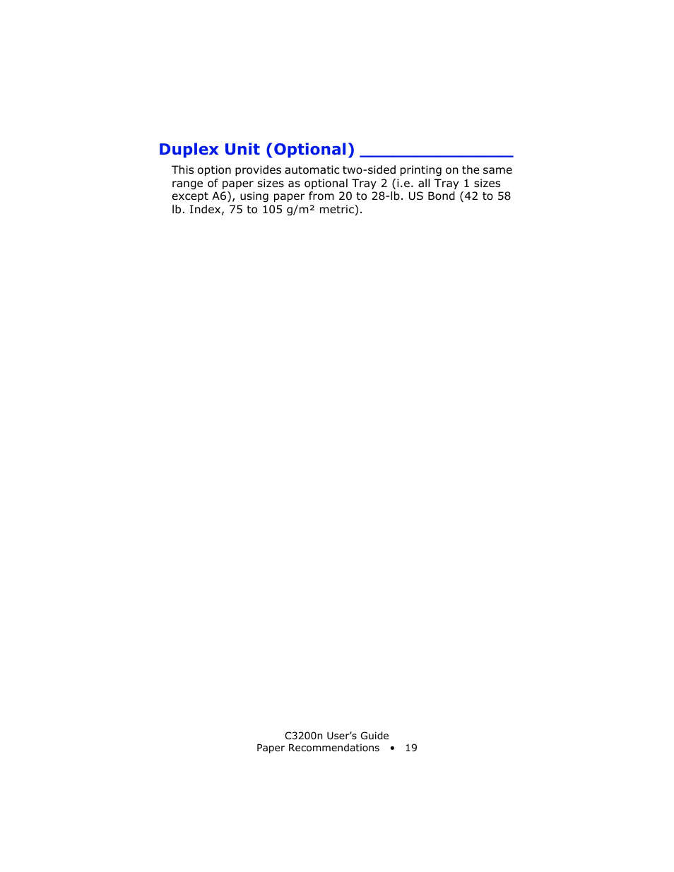 Duplex unit (optional) | Oki C 3200n User Manual | Page 19 / 168