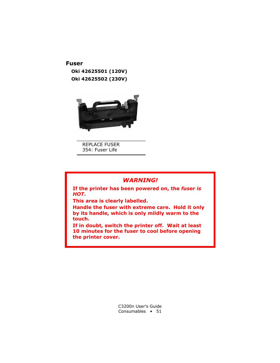 Fuser, Warning | Oki C 3200n User Manual | Page 51 / 168