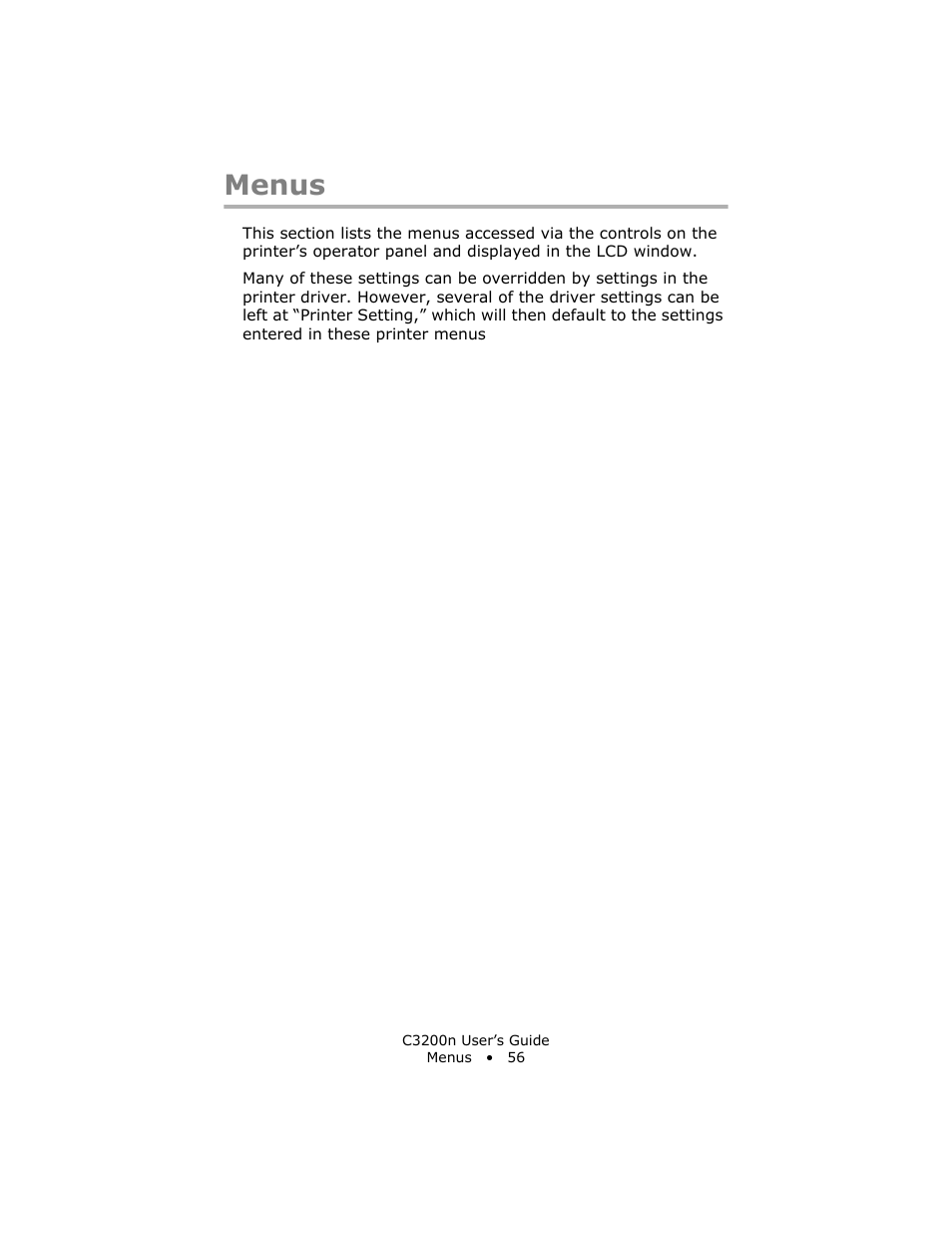 Menus | Oki C 3200n User Manual | Page 56 / 168