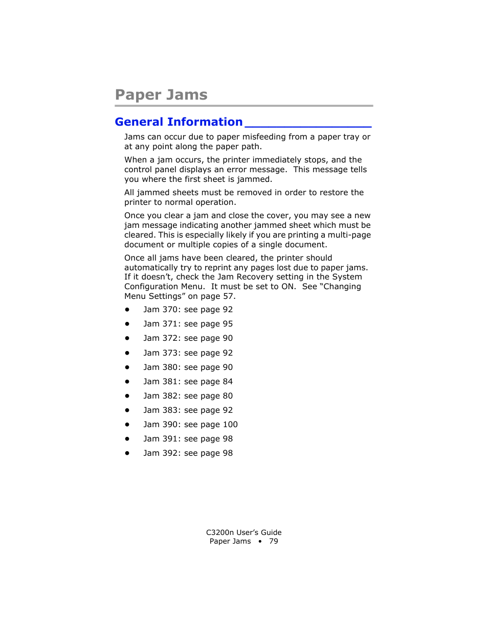 Paper jams, General information | Oki C 3200n User Manual | Page 79 / 168