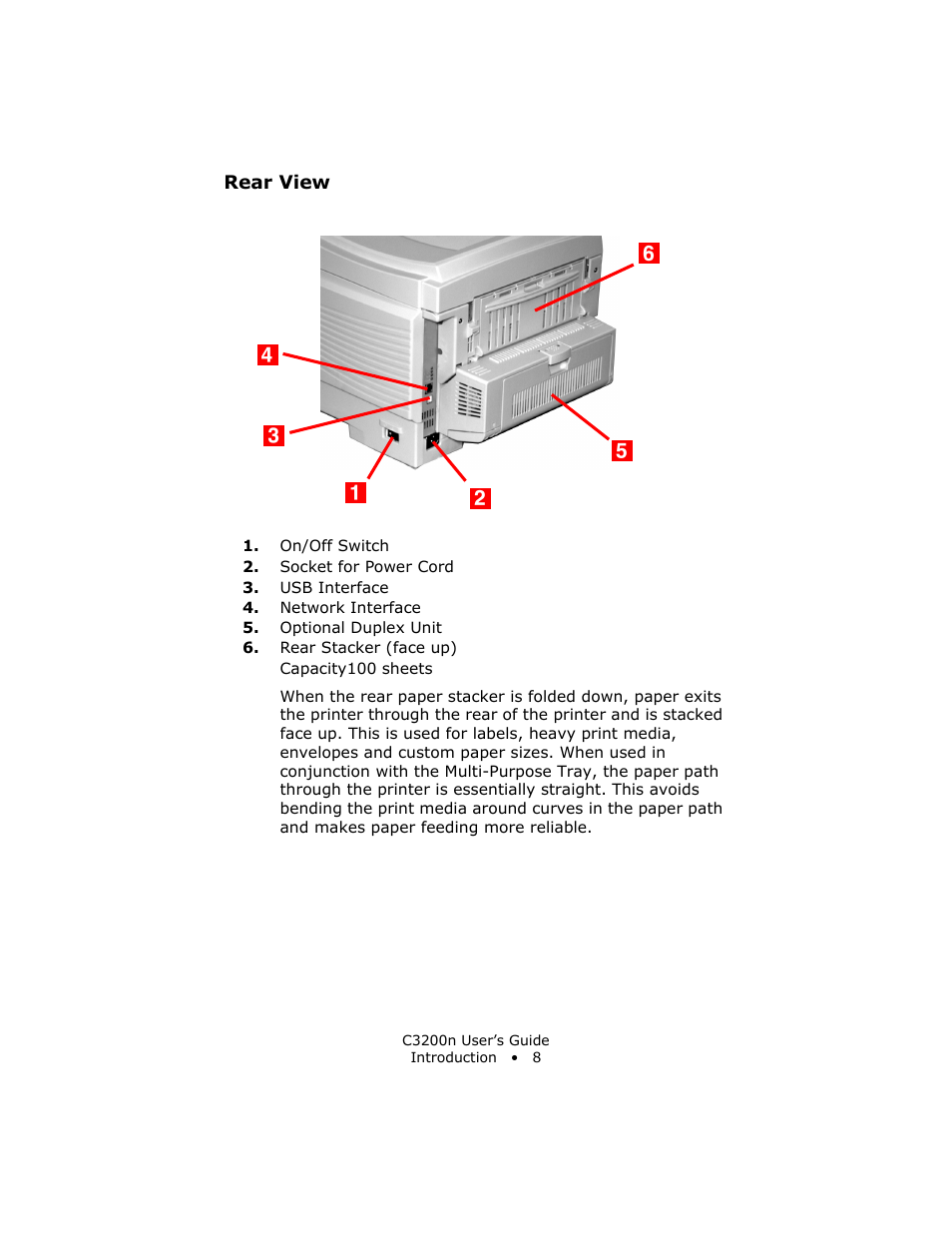 Rear view | Oki C 3200n User Manual | Page 8 / 168