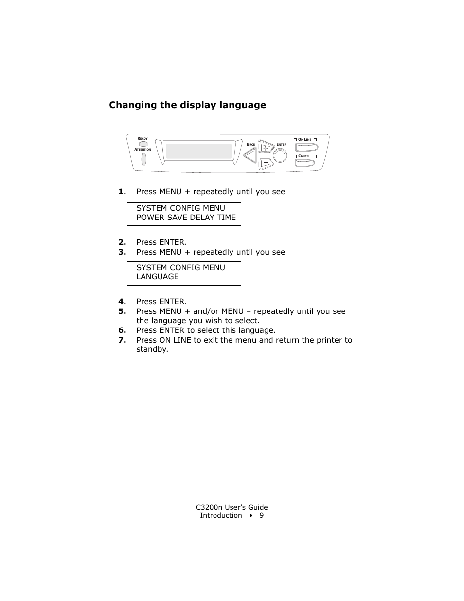 Changing the display language | Oki C 3200n User Manual | Page 9 / 168