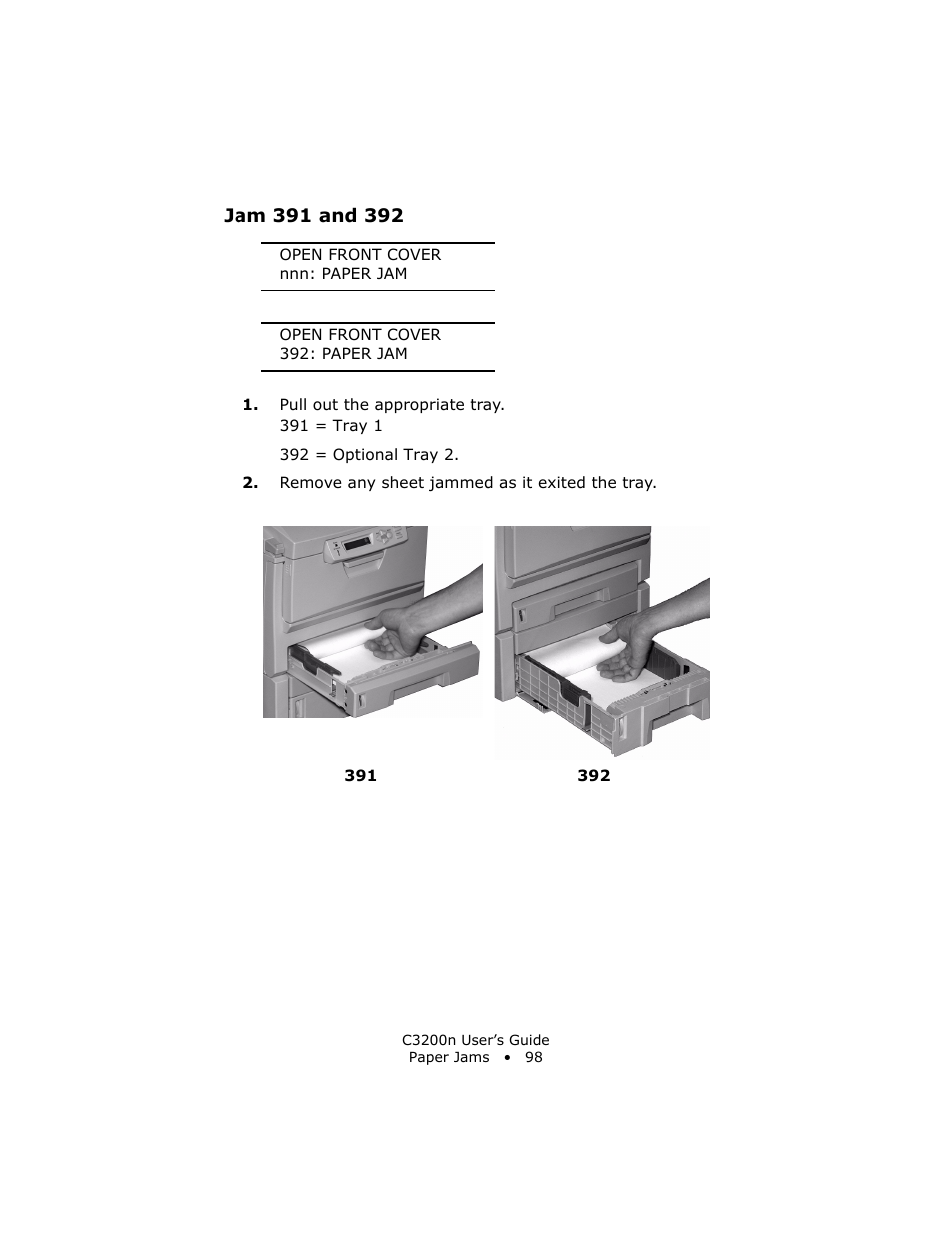 Jam 391 and 392 | Oki C 3200n User Manual | Page 98 / 168
