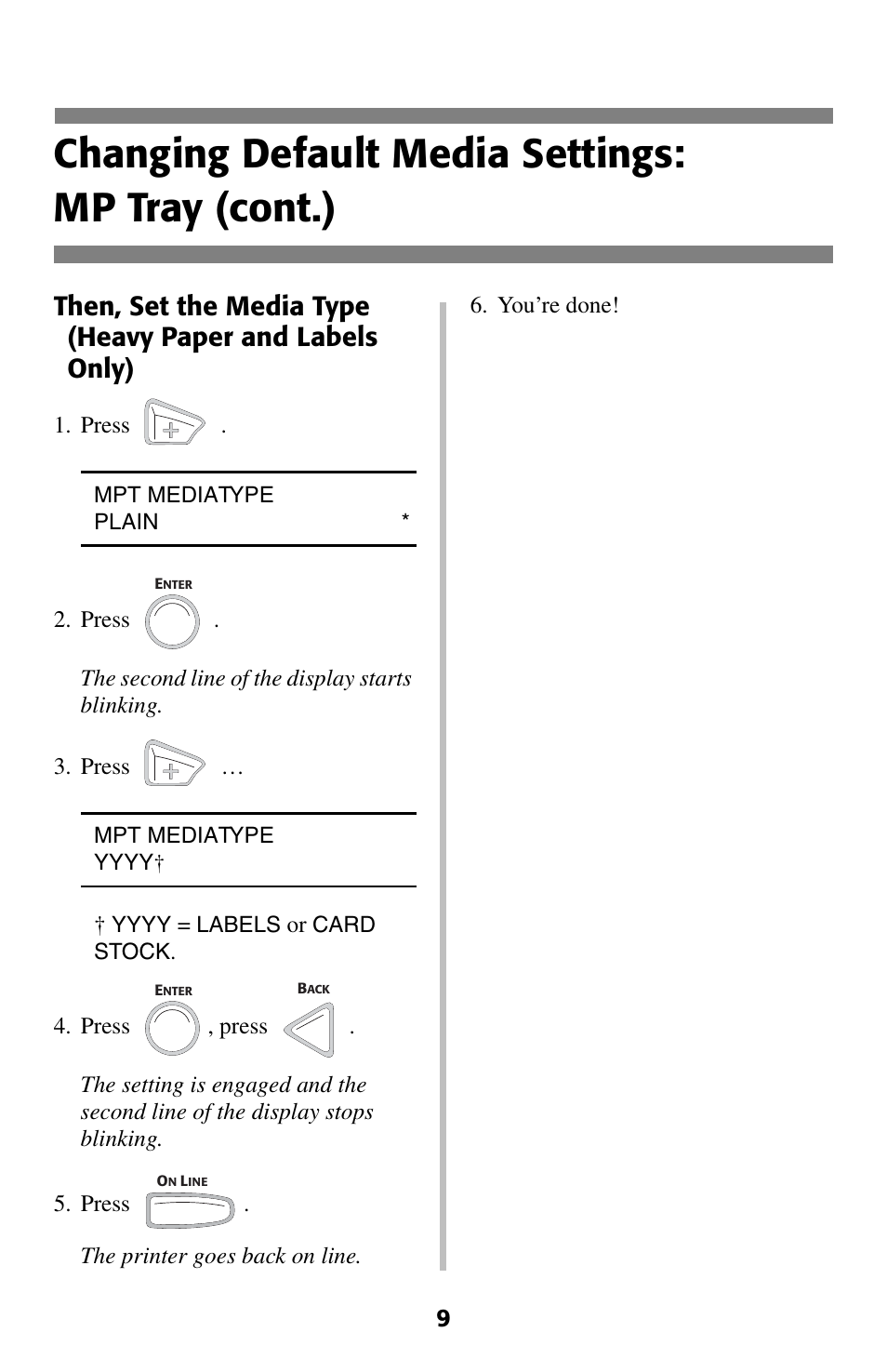 Changing default media settings: mp tray (cont.) | Oki C 5400 User Manual | Page 10 / 47