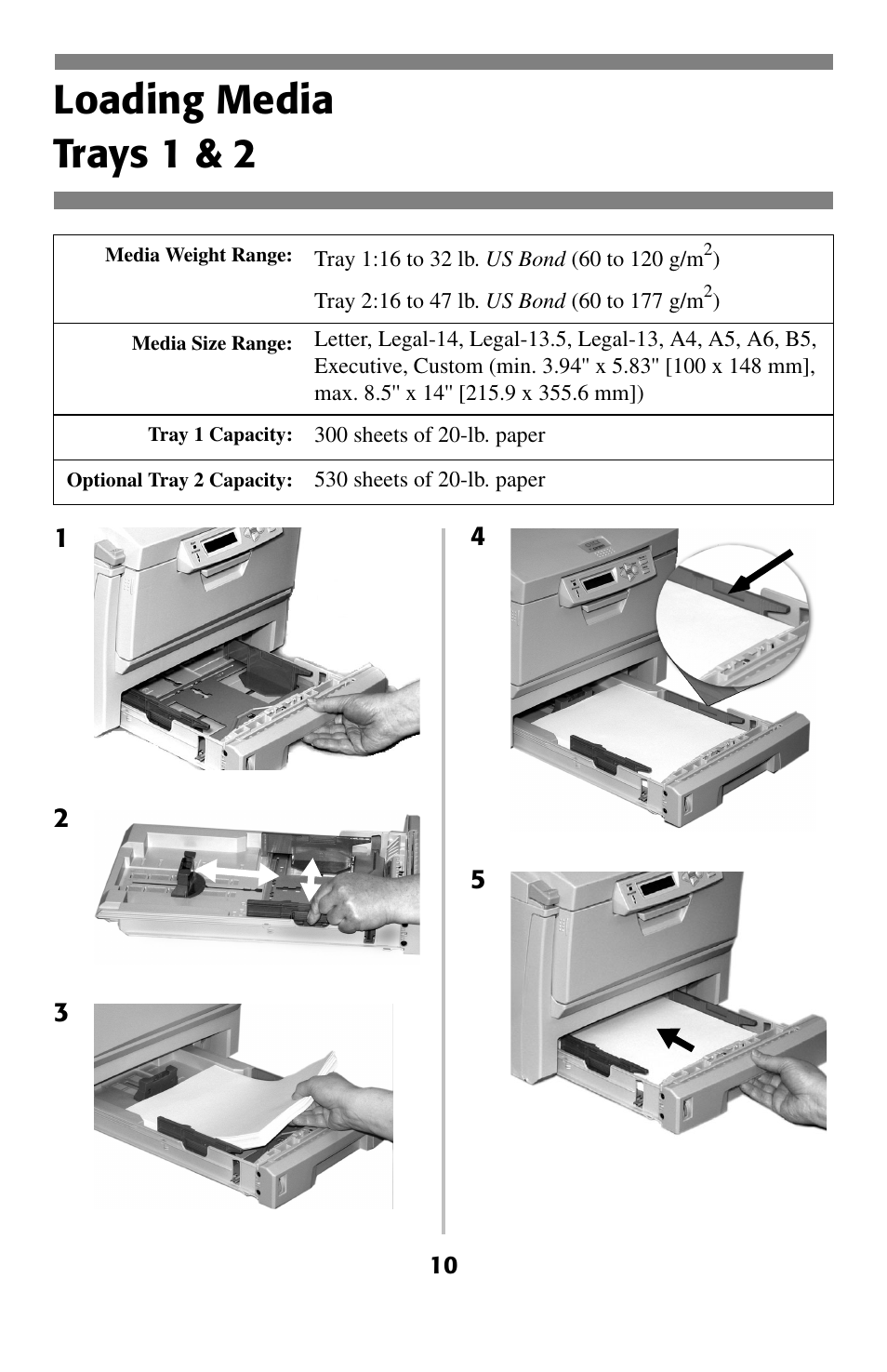 Loading media, Trays 1 & 2, Loading media trays 1 & 2 | Oki C 5400 User Manual | Page 11 / 47