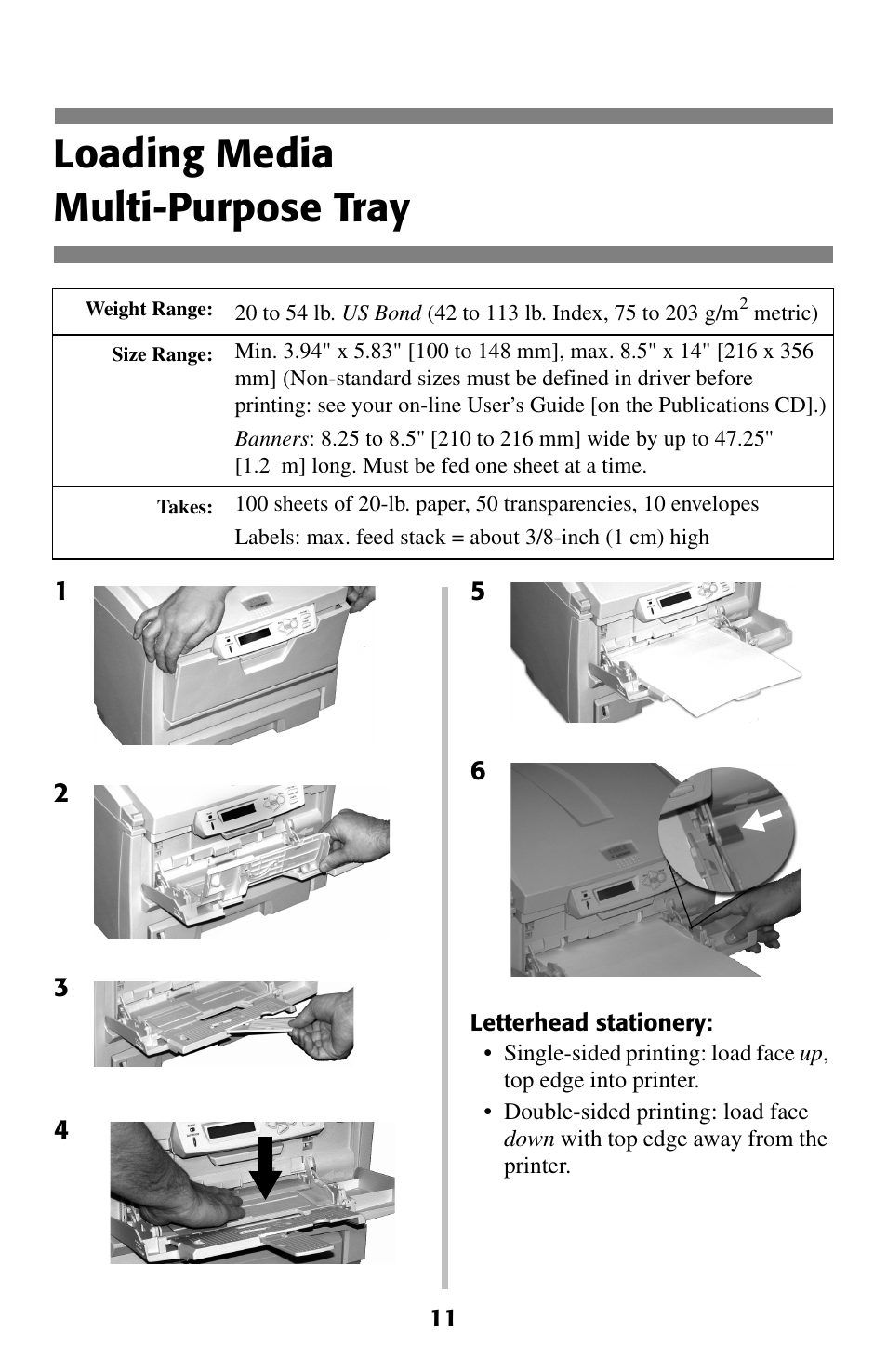 Multi-purpose tray, Loading media multi-purpose tray | Oki C 5400 User Manual | Page 12 / 47