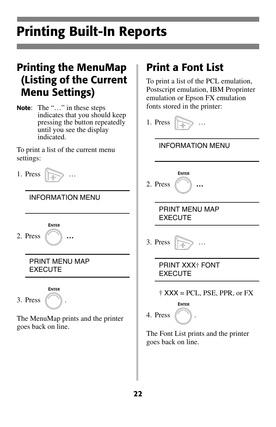 Printing built-in reports, Print a font list | Oki C 5400 User Manual | Page 23 / 47