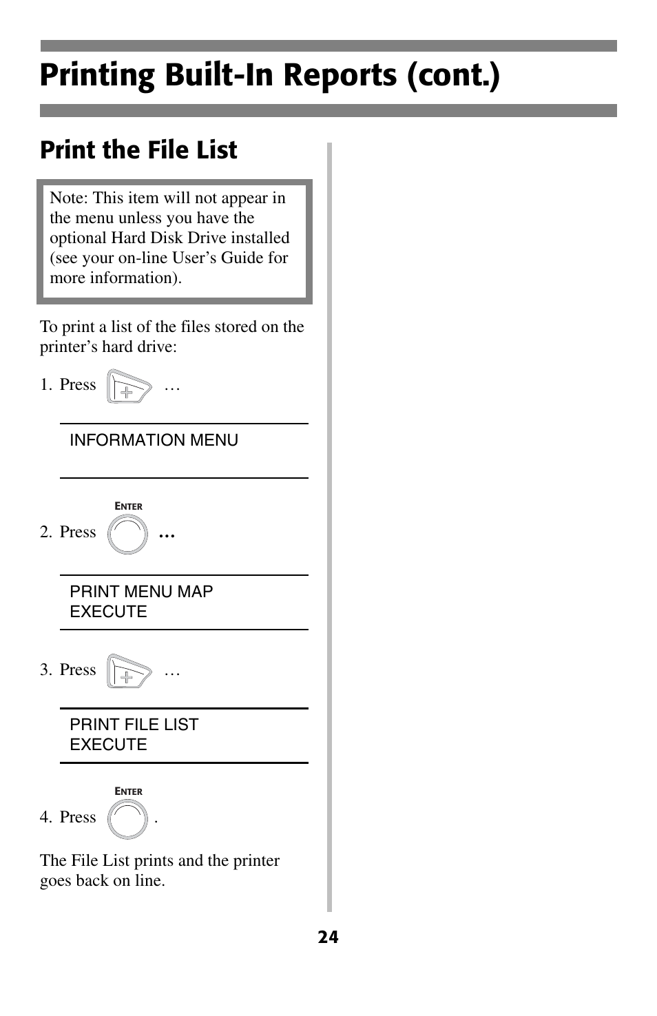 Printing built-in reports (cont.), Print the file list | Oki C 5400 User Manual | Page 25 / 47