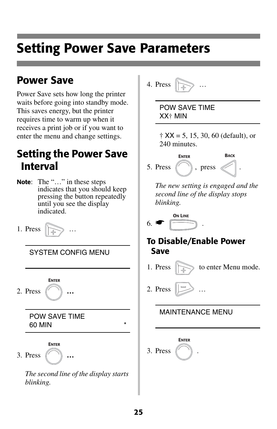 Setting power save parameters, Power save, Setting the power save interval | Oki C 5400 User Manual | Page 26 / 47