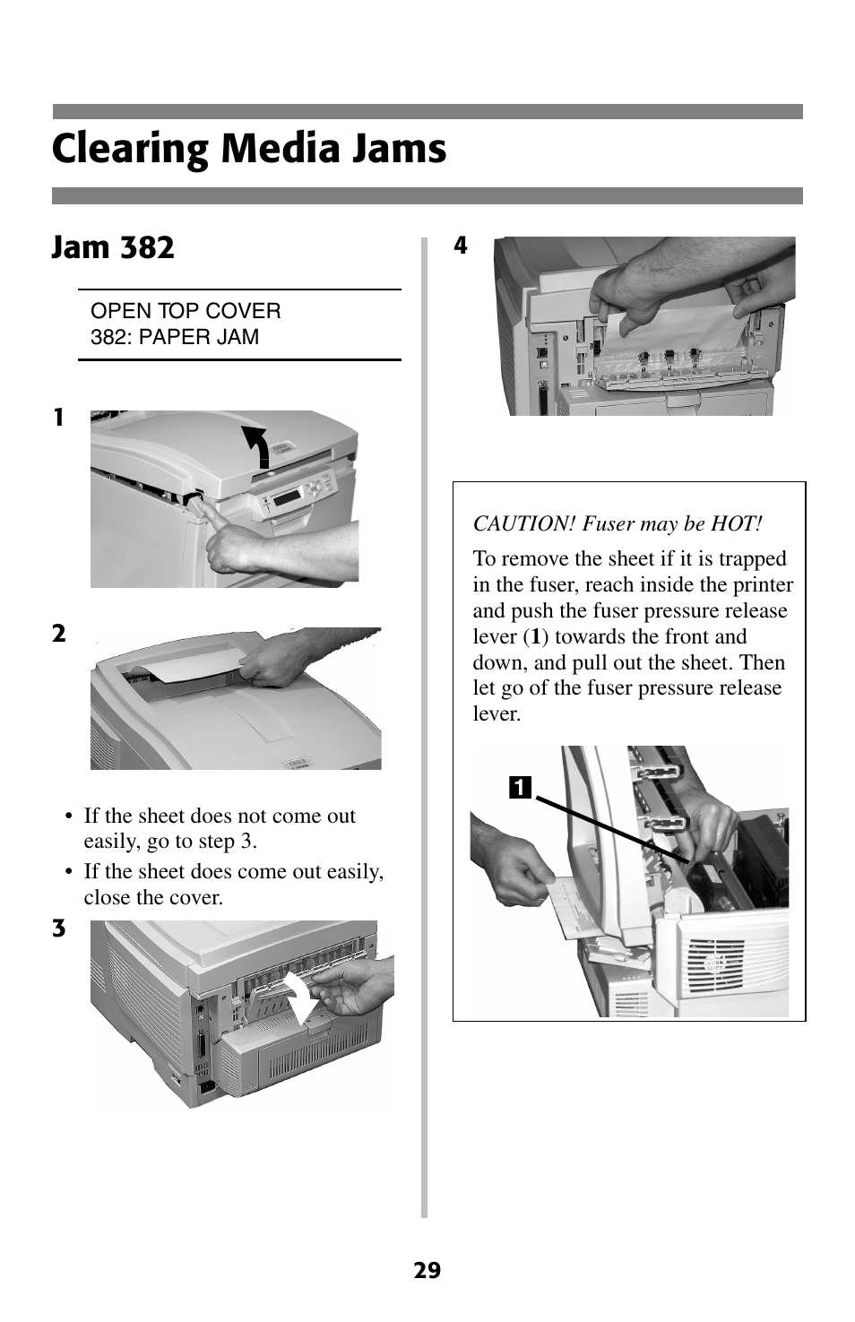 Clearing media jams, Jam 382 | Oki C 5400 User Manual | Page 30 / 47