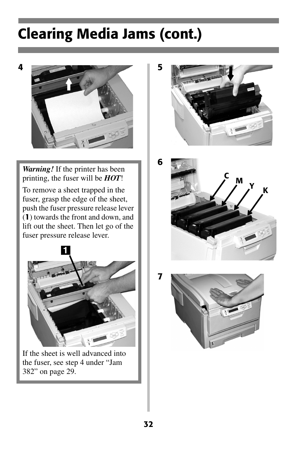 Clearing media jams (cont.) | Oki C 5400 User Manual | Page 33 / 47