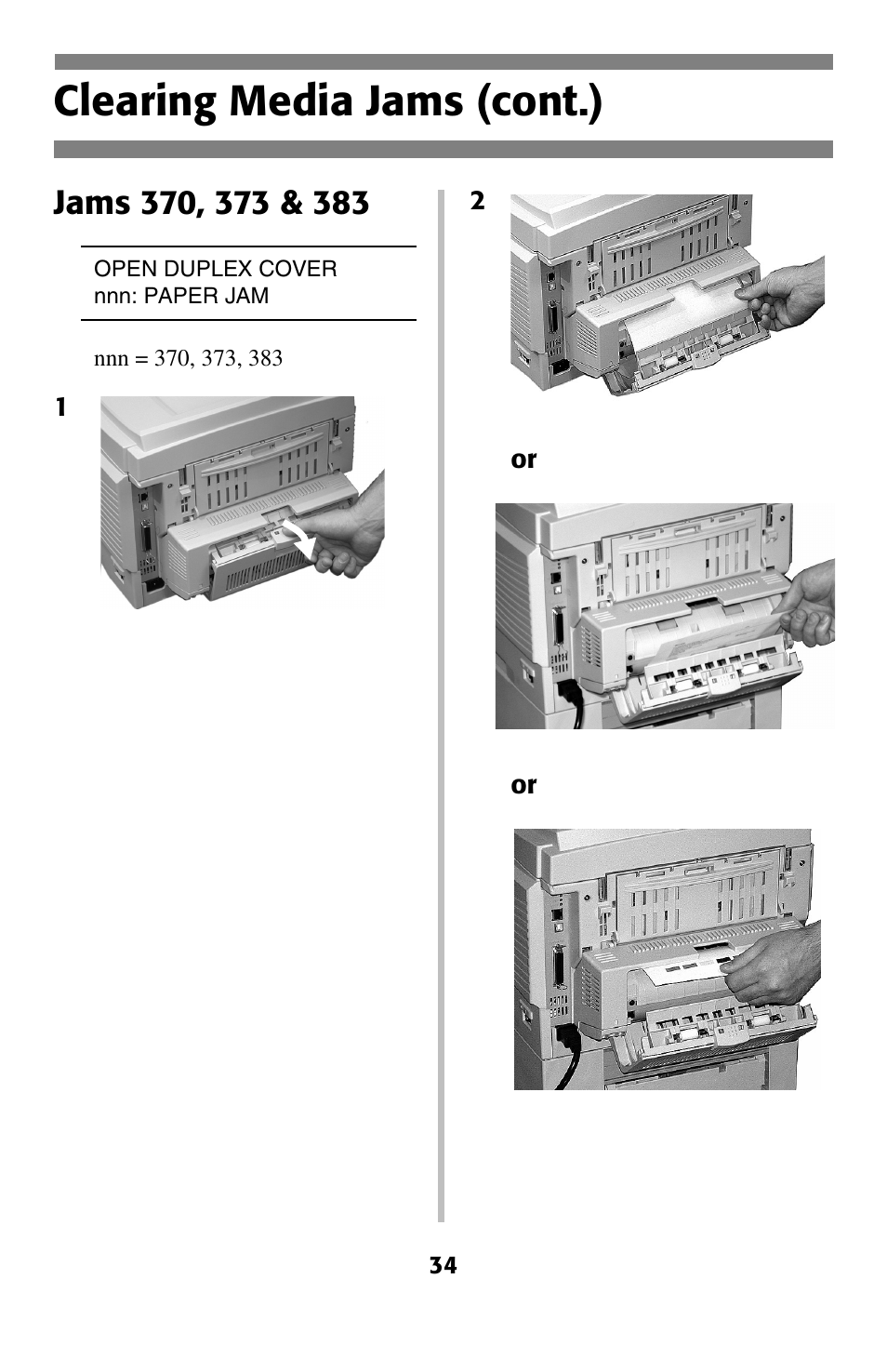 Jams 370, 373 & 383, Clearing media jams (cont.) | Oki C 5400 User Manual | Page 35 / 47