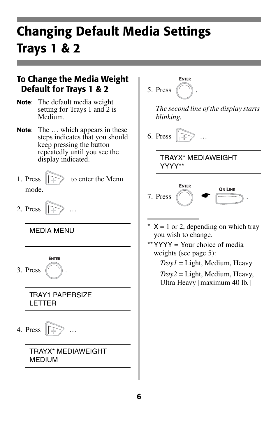 Changing default media settings, Trays 1 & 2, Changing default media settings trays 1 & 2 | Oki C 5400 User Manual | Page 7 / 47