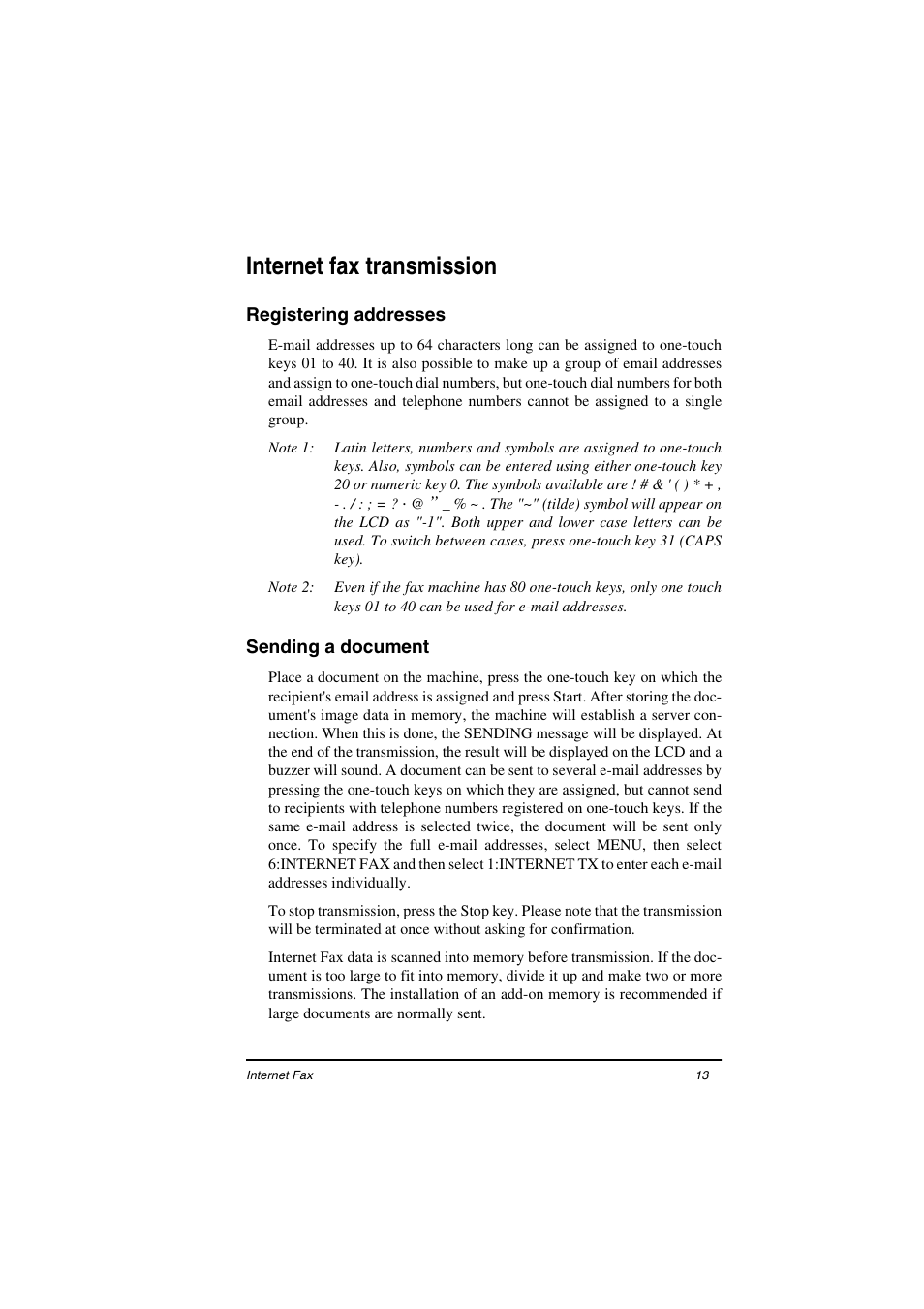 Internet fax transmission, Registering addresses, Sending a document | Oki ii User Manual | Page 17 / 46
