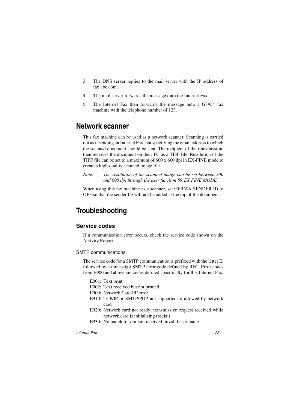Network scanner, Troubleshooting, Service codes | Smtp communications | Oki ii User Manual | Page 29 / 46