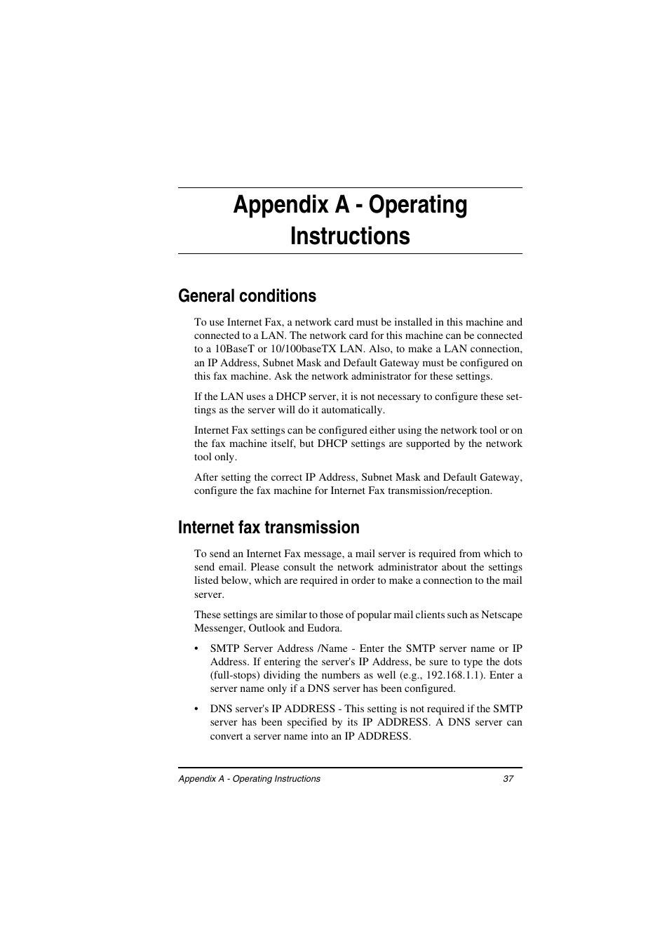 Appendix a - operating instructions, General conditions, Internet fax transmission | Oki ii User Manual | Page 41 / 46