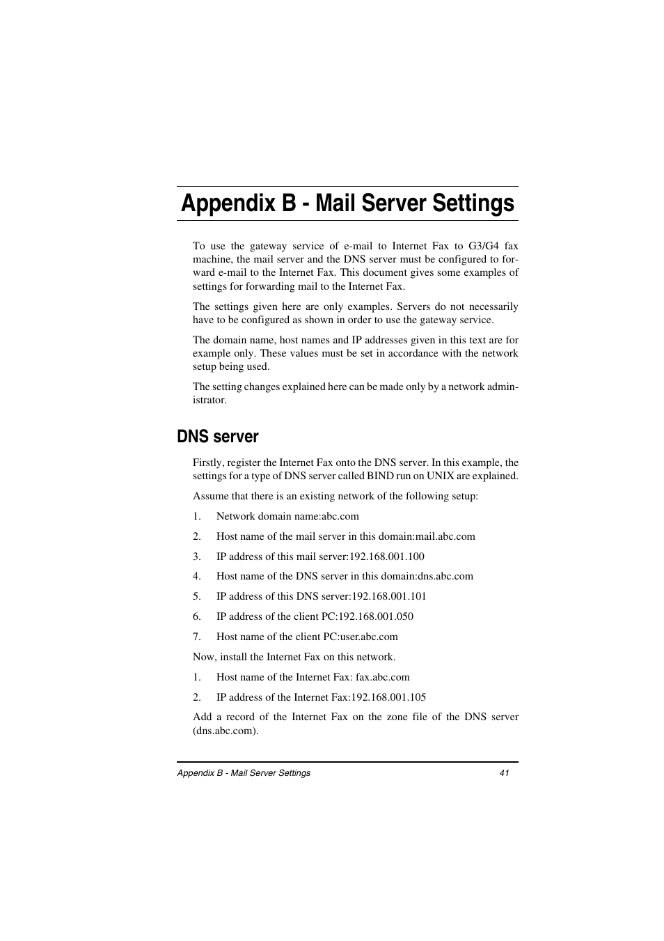 Appendix b - mail server settings, Dns server | Oki ii User Manual | Page 45 / 46