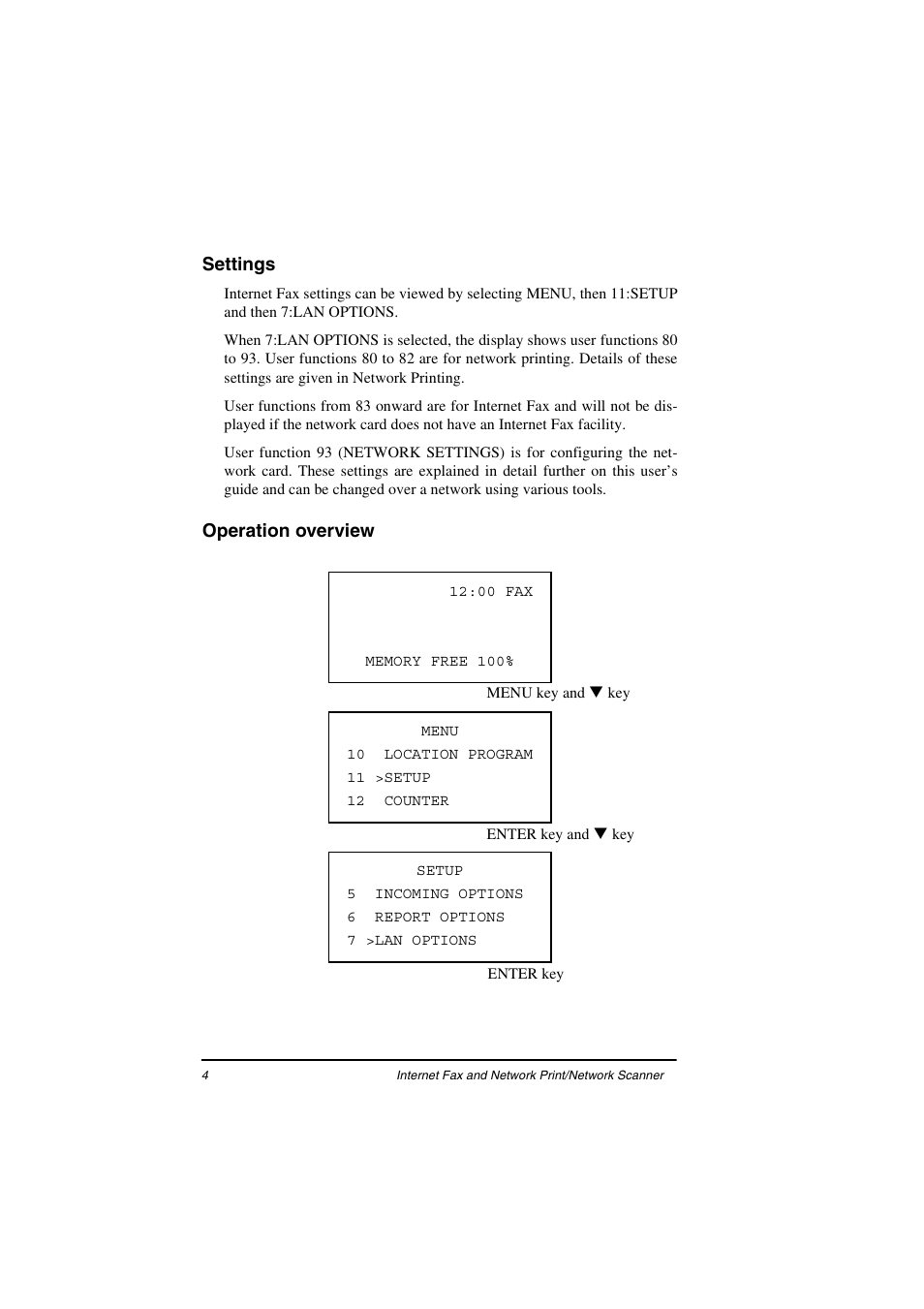 Settings, Operation overview | Oki ii User Manual | Page 8 / 46