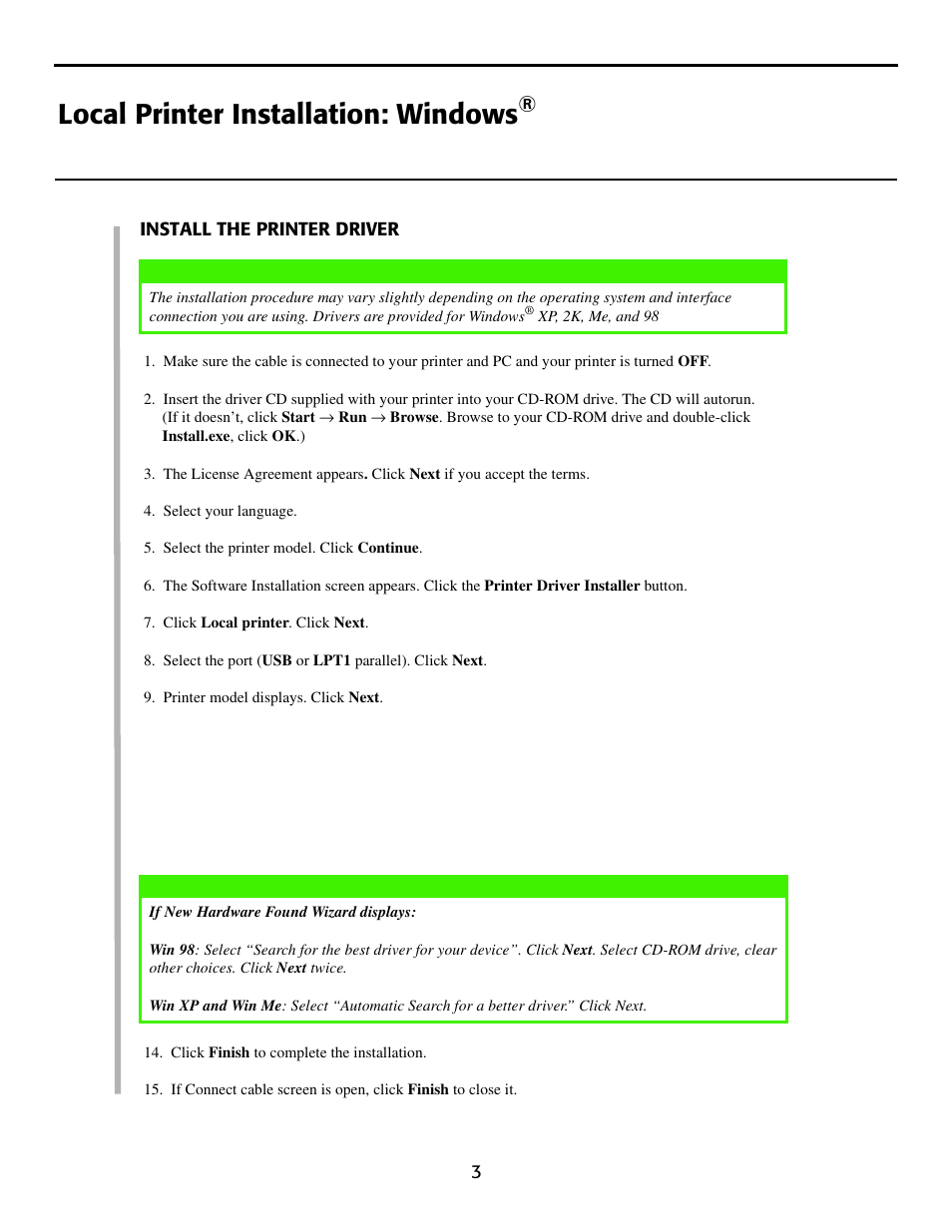 Local printer installation: windows | Oki B 4350N User Manual | Page 3 / 8