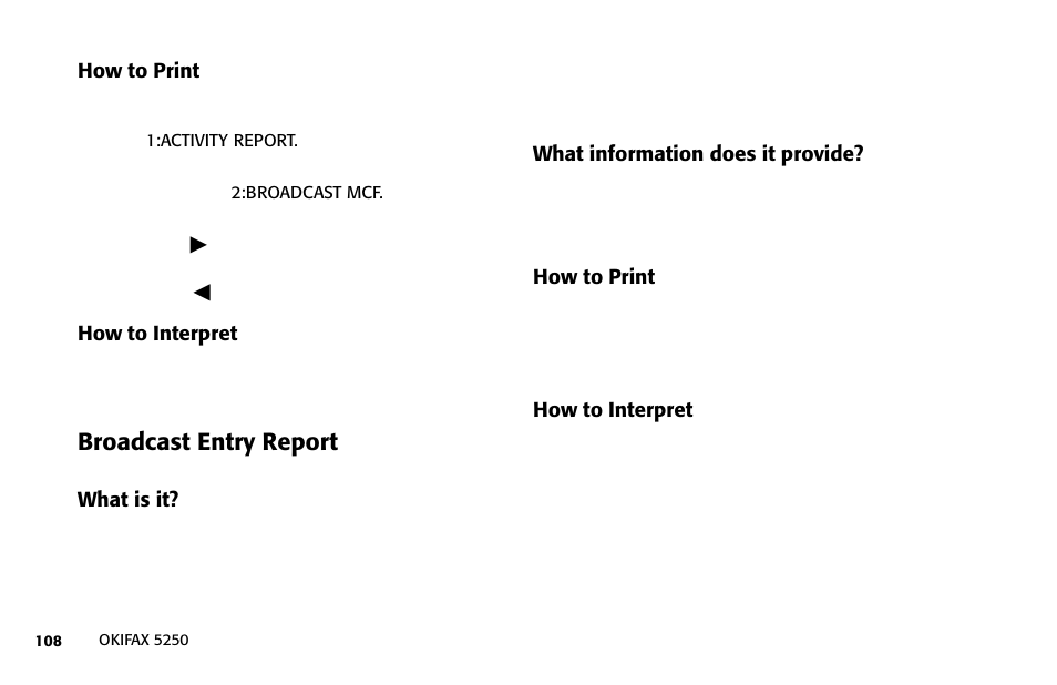 Broadcast entry report | Oki FAX 5250 User Manual | Page 108 / 176