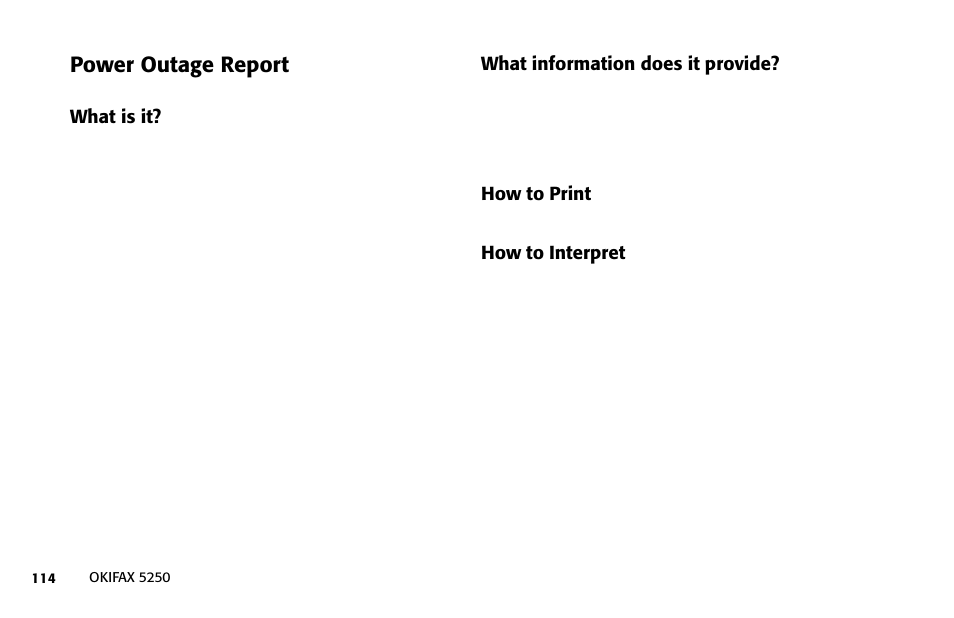 Power outage report | Oki FAX 5250 User Manual | Page 114 / 176