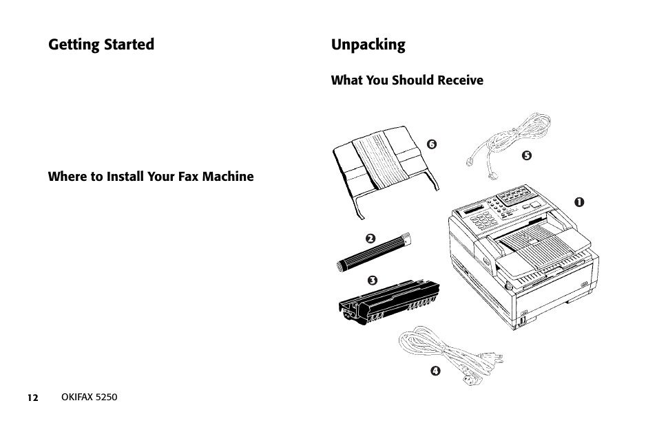 Getting started, Unpacking | Oki FAX 5250 User Manual | Page 12 / 176