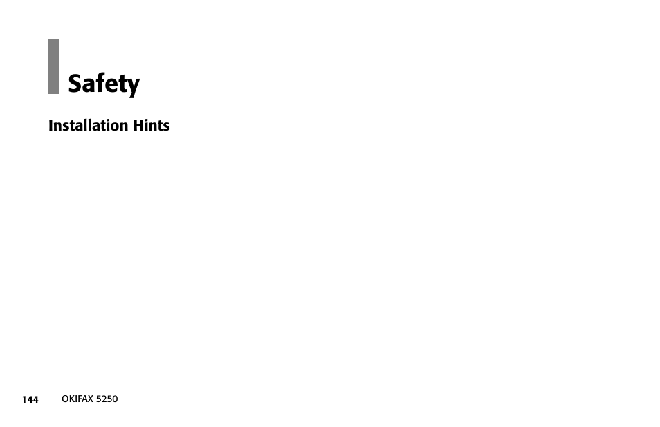 Safety, Installation hints | Oki FAX 5250 User Manual | Page 144 / 176