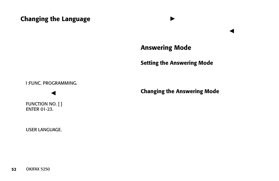 Changing the language, Answering mode | Oki FAX 5250 User Manual | Page 52 / 176