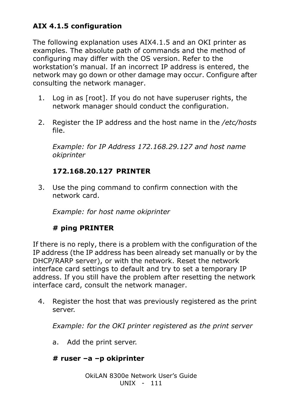 Aix 4.1.5 configuration | Oki C6100dn User Manual | Page 111 / 128