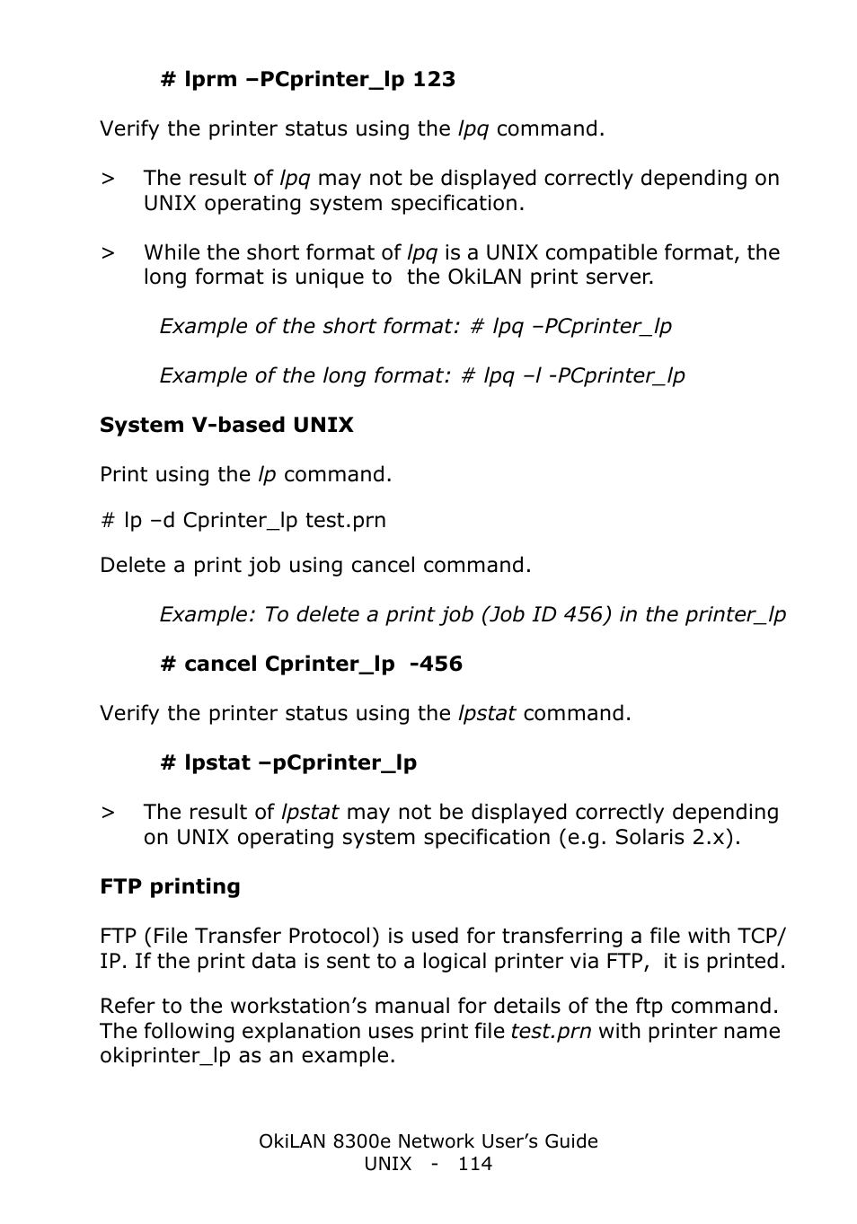 System v-based unix, Ftp printing | Oki C6100dn User Manual | Page 114 / 128