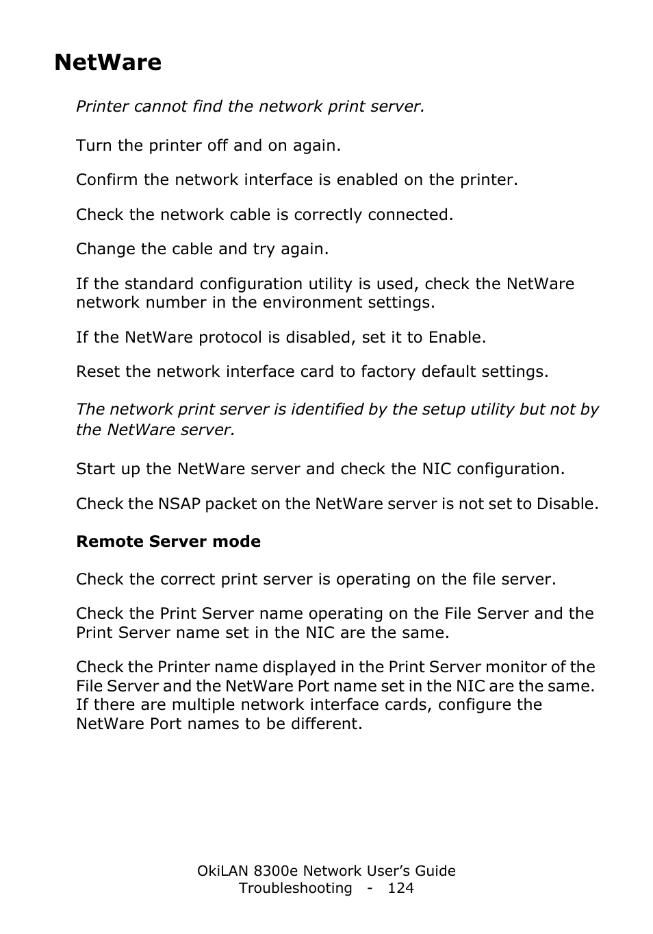 Netware, Remote server mode | Oki C6100dn User Manual | Page 124 / 128