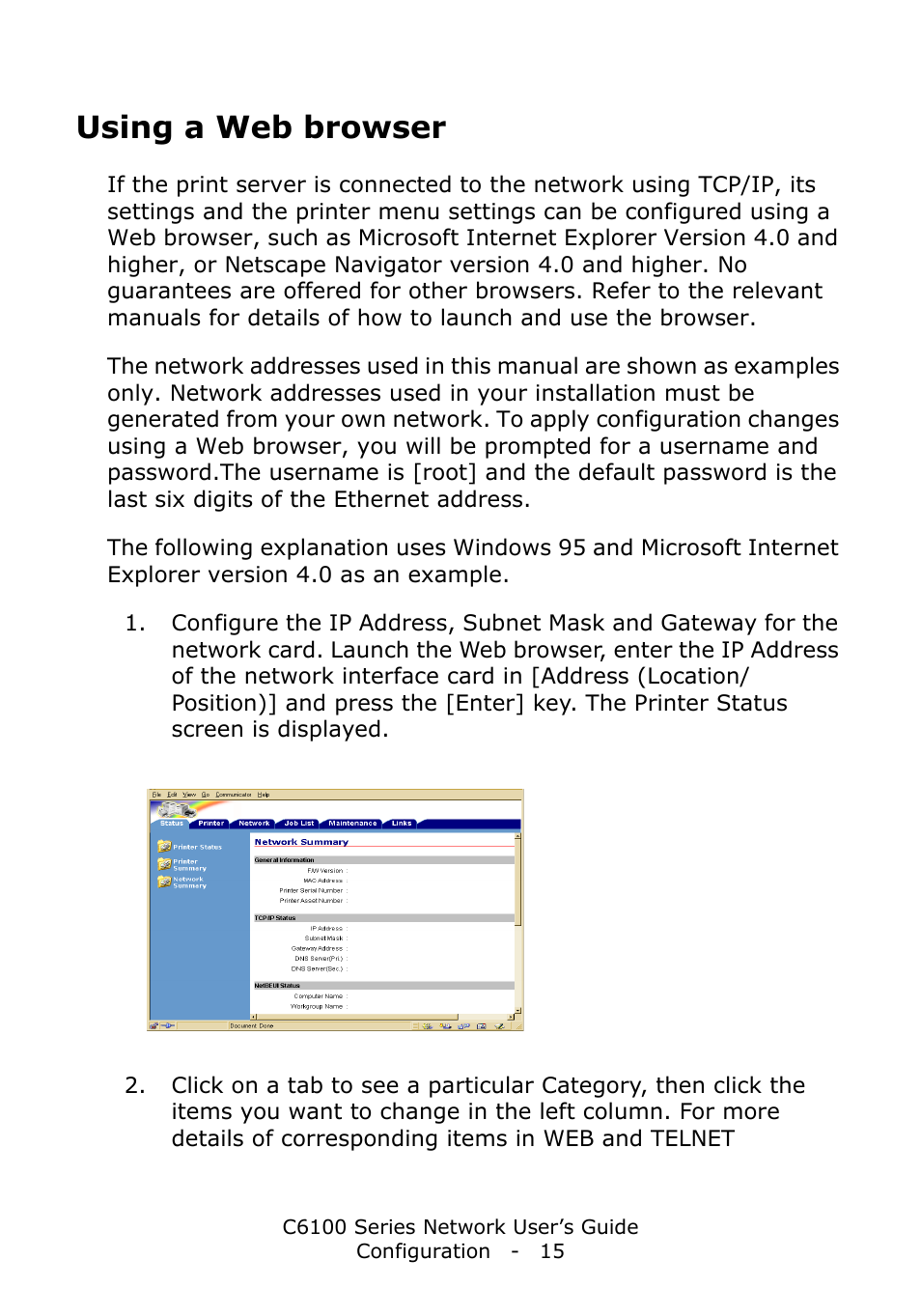 Using a web browser | Oki C6100dn User Manual | Page 15 / 128