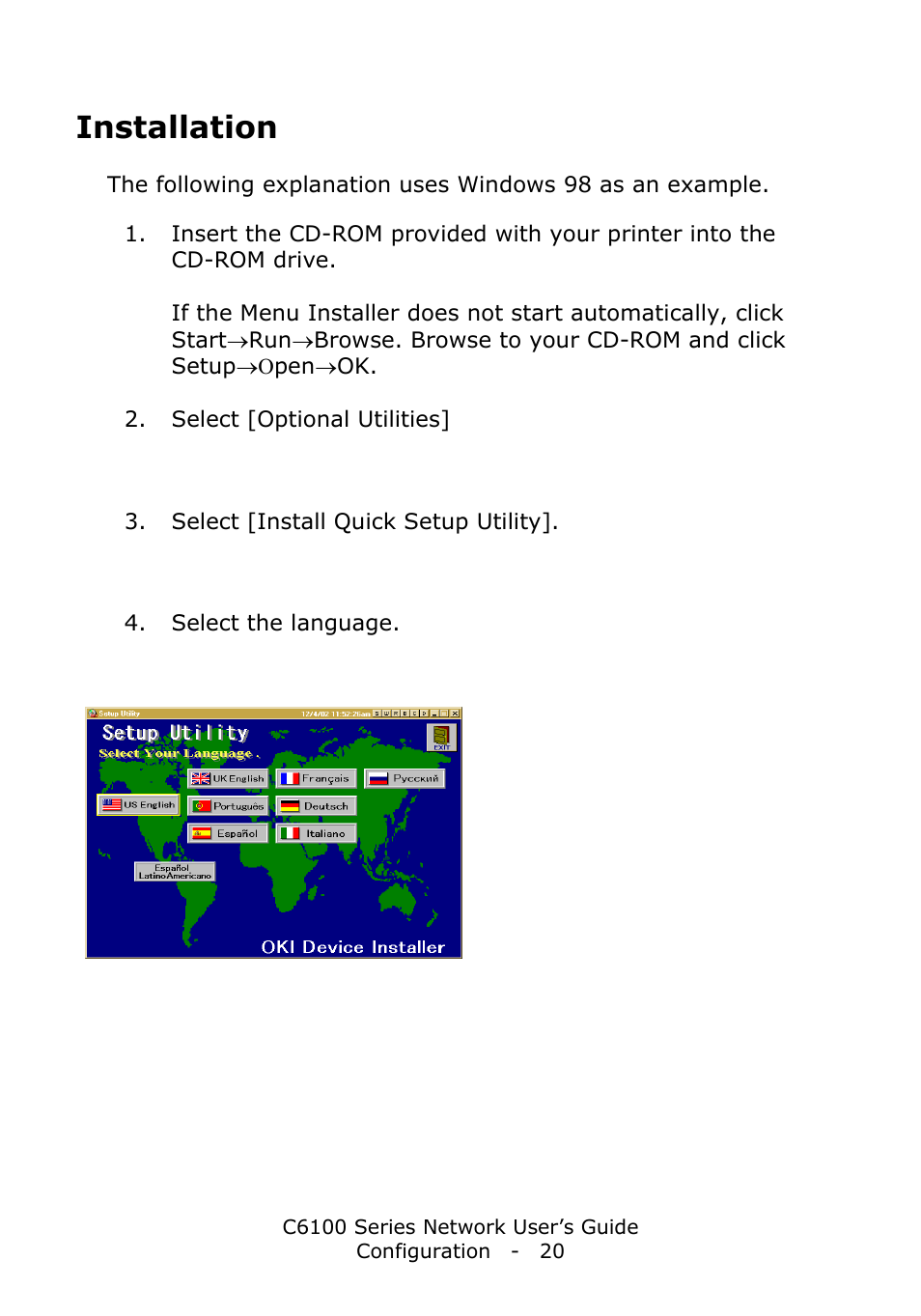 Installation | Oki C6100dn User Manual | Page 20 / 128