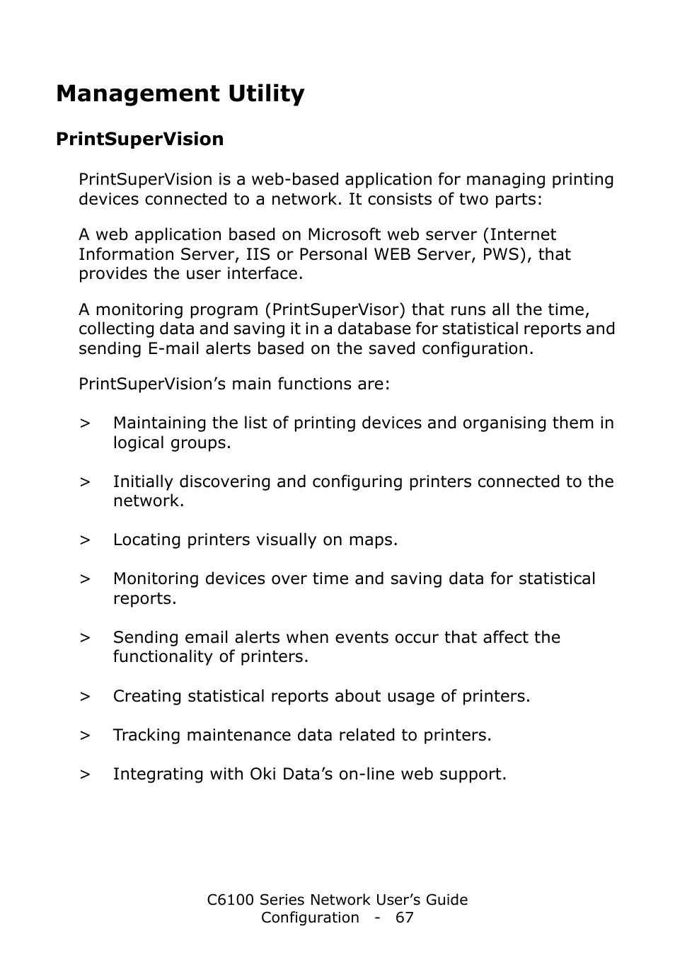 Management utility, Printsupervision | Oki C6100dn User Manual | Page 67 / 128