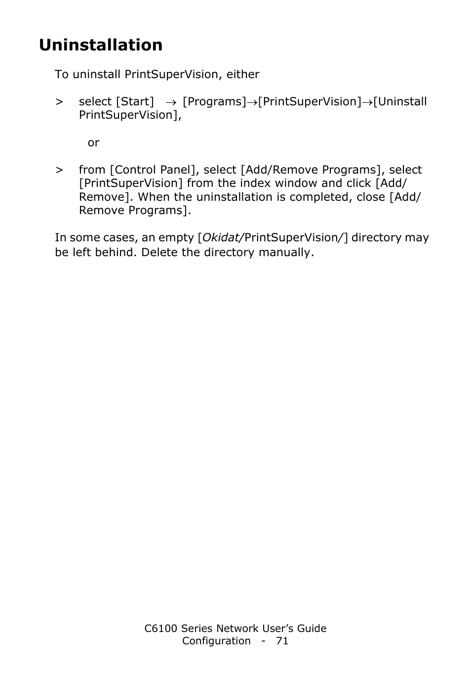 Uninstallation | Oki C6100dn User Manual | Page 71 / 128