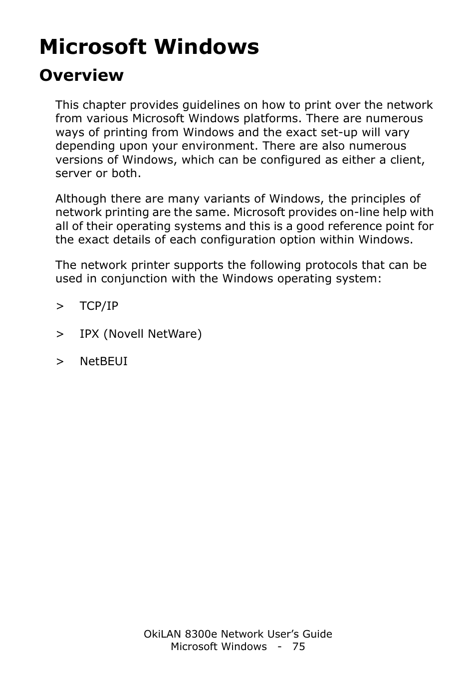 Microsoft windows, Overview | Oki C6100dn User Manual | Page 75 / 128