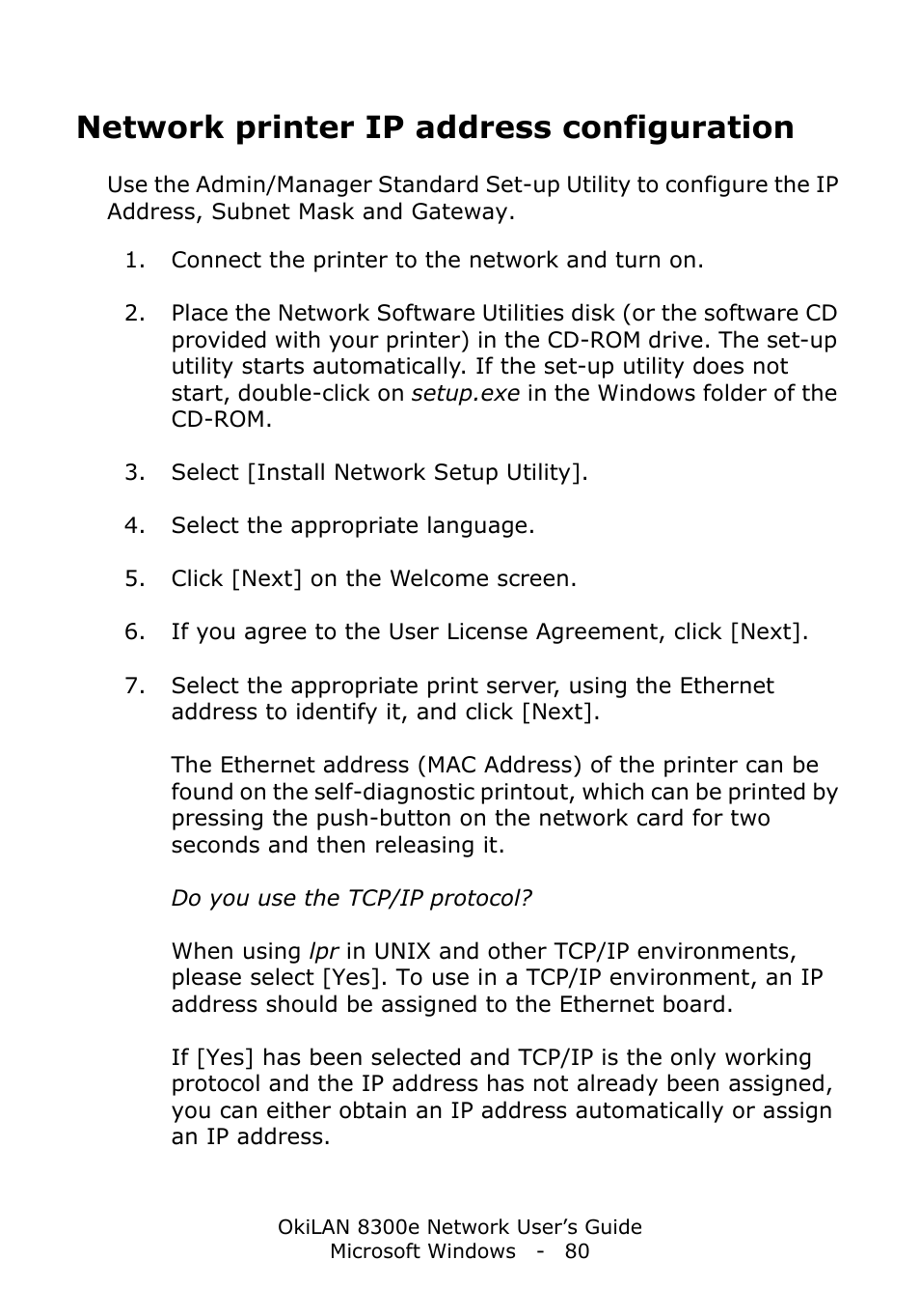 Network printer ip address configuration | Oki C6100dn User Manual | Page 80 / 128