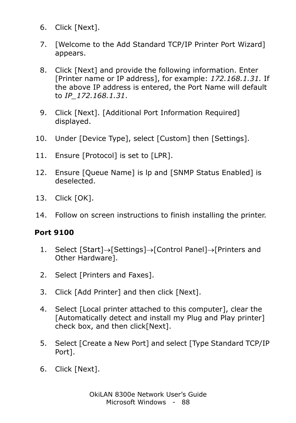 Port 9100 | Oki C6100dn User Manual | Page 88 / 128