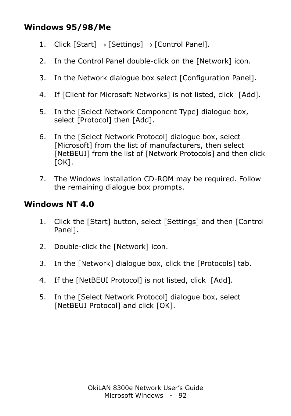 Windows 95/98/me, Windows nt 4.0 | Oki C6100dn User Manual | Page 92 / 128