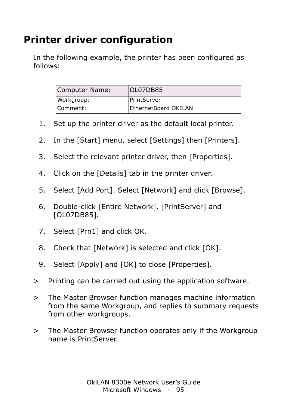 Printer driver configuration | Oki C6100dn User Manual | Page 95 / 128