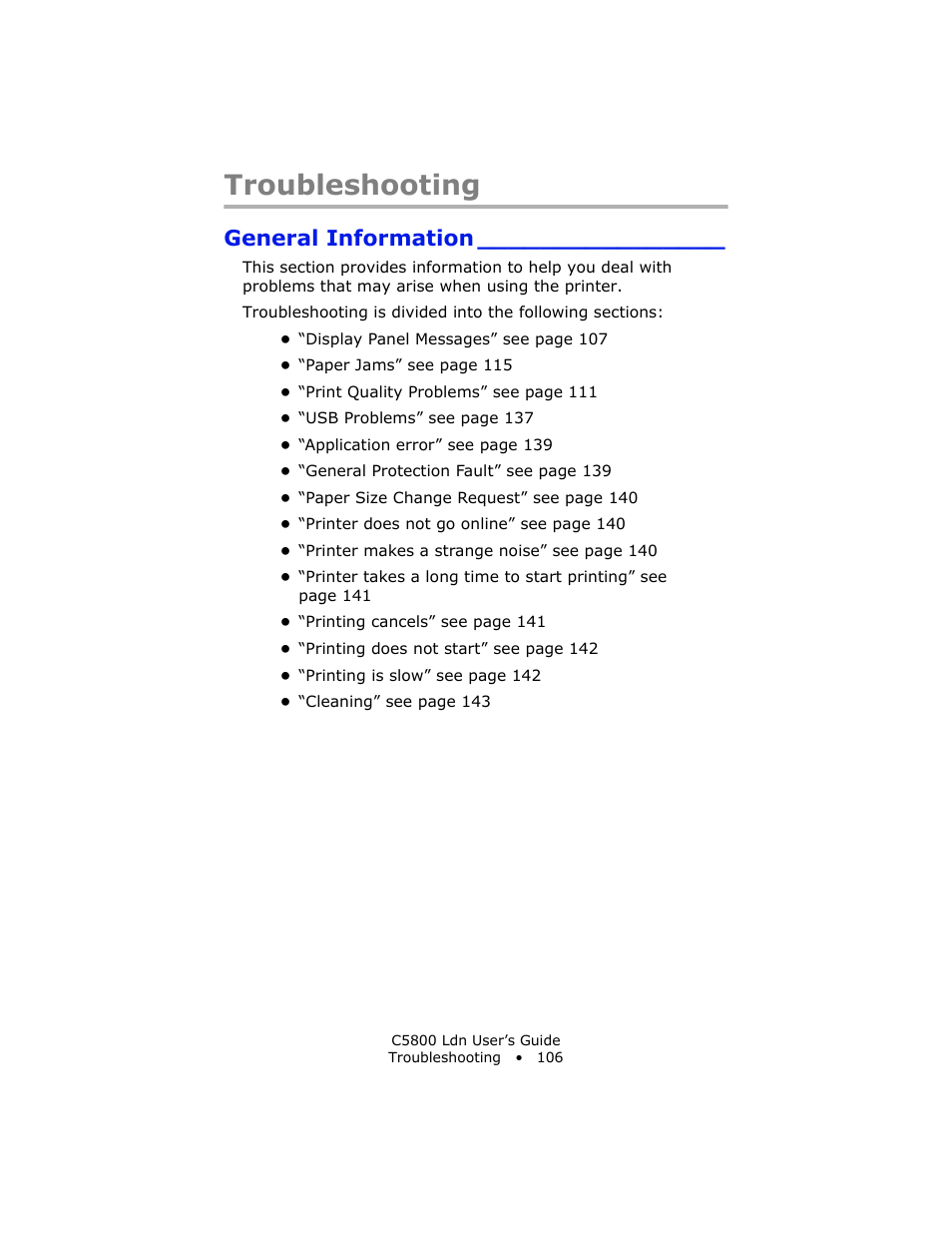 Troubleshooting, General information | Oki C 5800Ldn User Manual | Page 106 / 251