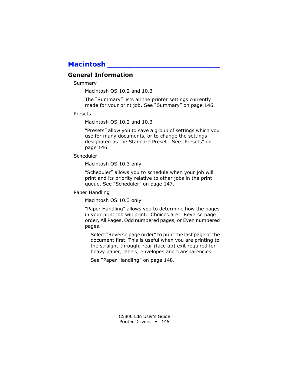 Macintosh, General information | Oki C 5800Ldn User Manual | Page 145 / 251
