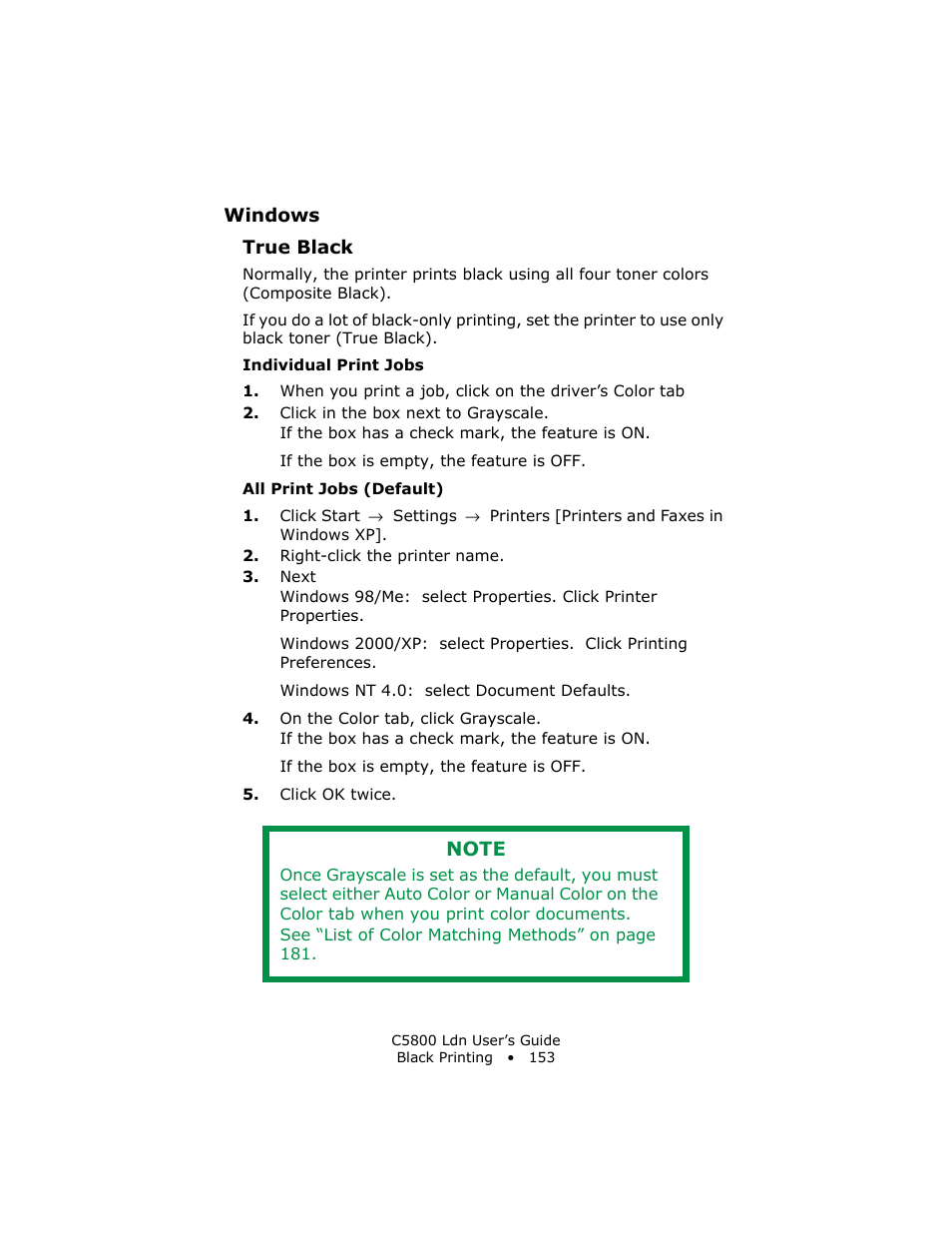 Windows, True black | Oki C 5800Ldn User Manual | Page 153 / 251