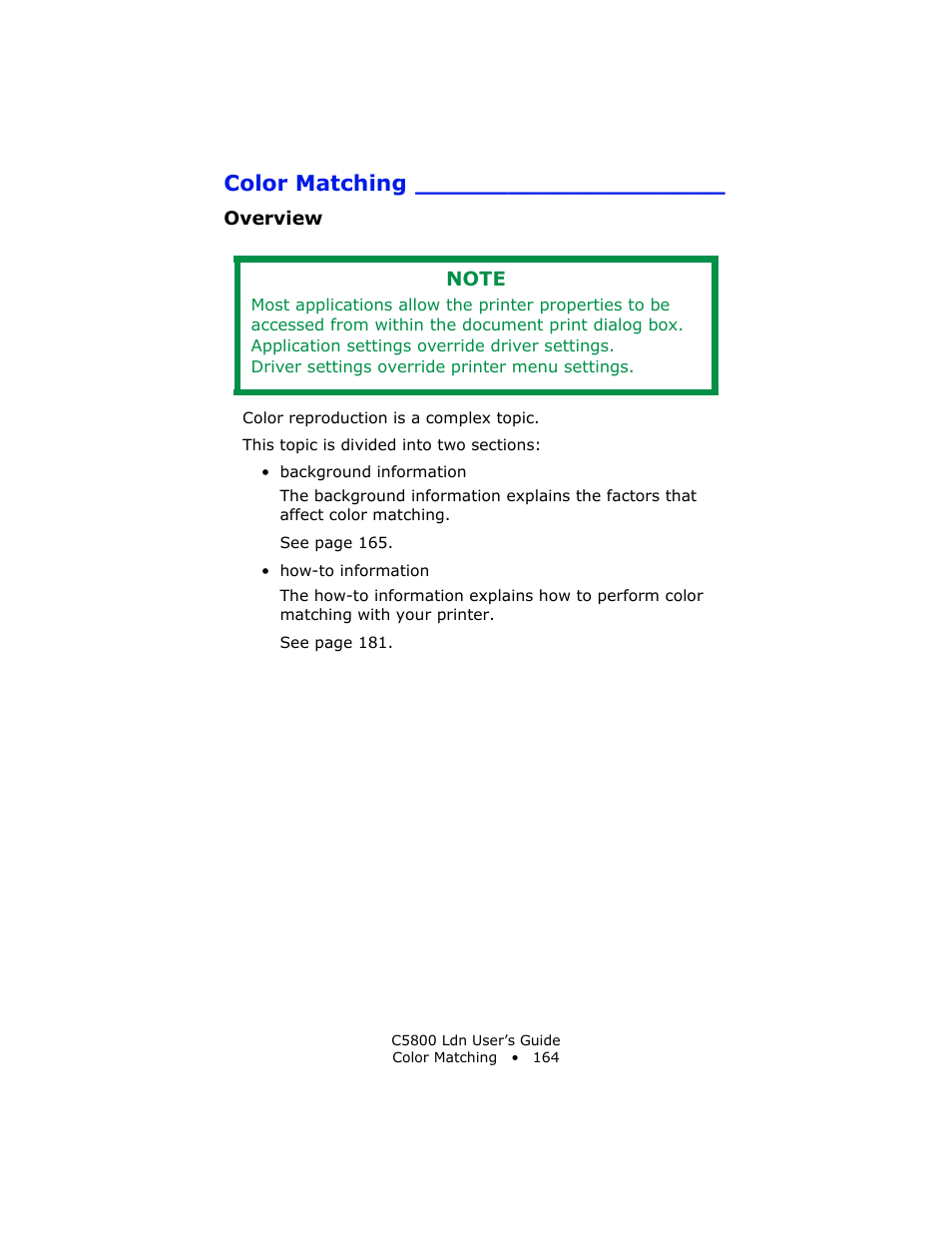 Color matching, Overview | Oki C 5800Ldn User Manual | Page 164 / 251